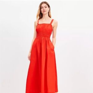 Loft Petite Maxi Dress Poplin Shirred Strappy Size 8
